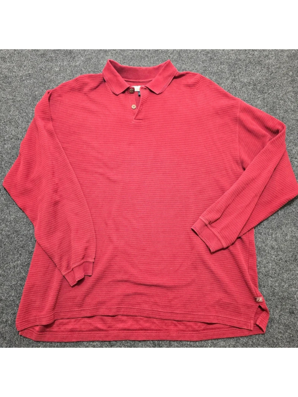 Tommy Bahama Polo Shirt Men XXL Red Silk Cotton Long Sleeve Textured Ribbed